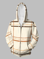 Men'S Autumn Winter Zipper Hooded Sweatshirt Warm Beige Plaid Background Print Casual All-Match Top - Mixed colors
