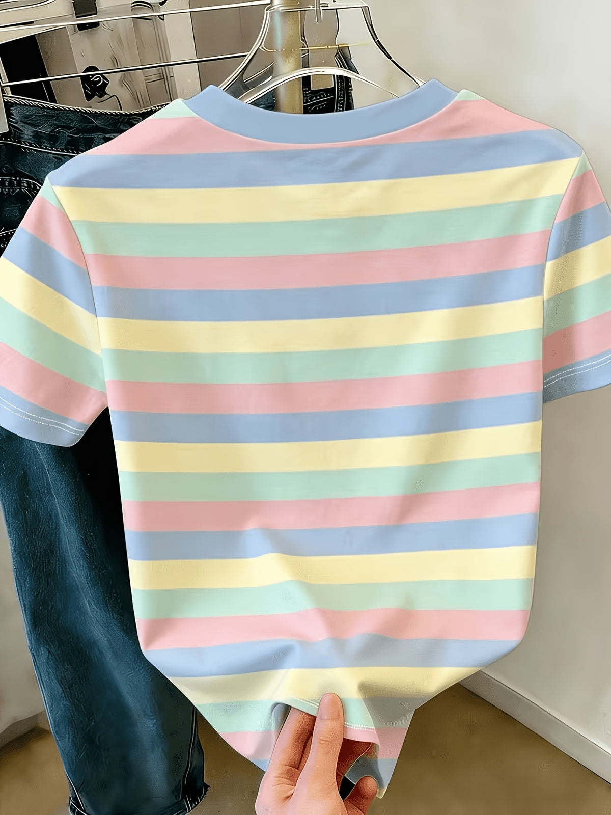 Cross-Border New Fashion Casual Digital Print Striped Short Sleeve Round Neck T-Shirt Women'S T-Shirt - Mixed colors