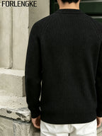 FORLENGKE Men's Business Casual Crew Neck Ribbed Knit Sweater, Soft Warm Long Sleeve Pullover for Fall Winter Office Daily Wear - Black