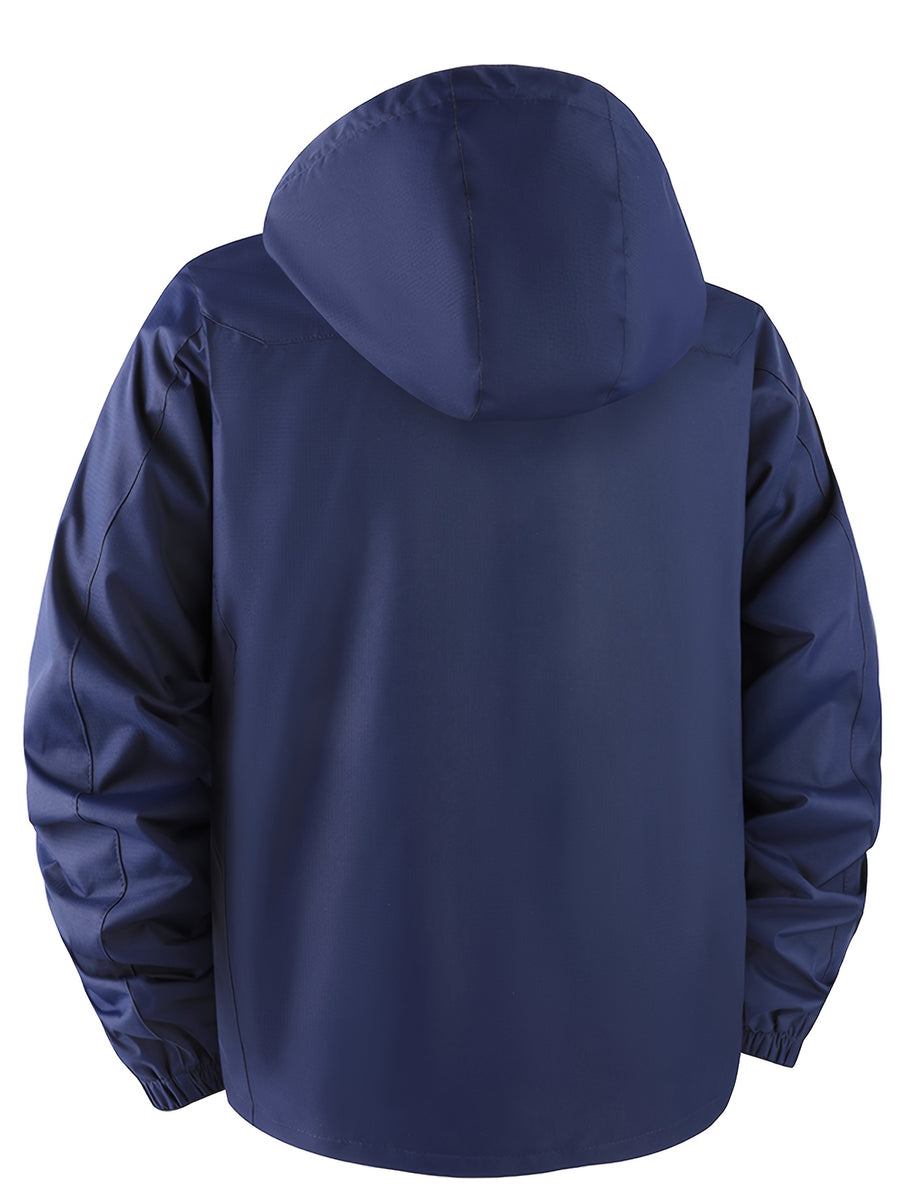 Norway Element Print Jacket Autumn Winter Men'S Outdoor Sports Mountaineering, Hiking Solid Color Jacket Hooded Easy Versatile Youth Fashion Thin Travel Casual Outerwear Men - Deep Blue