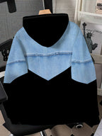 Men's Fashion Patchwork Printed Hoodie Casual Trendy Personality V-Neck Denim Pattern TopV[Printed Design Not Textured][NOT JEAN] - Mixed colors