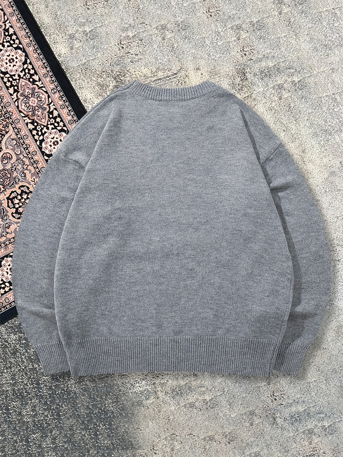 Men's New Autumn/Winter Casual Loose-Fit Simple Solid Color Street Vintage Commuter Versatile Basic Short Cropped Lazy Style Fabric Long Sleeve Crew Neck Pullover Knit Top - Grey