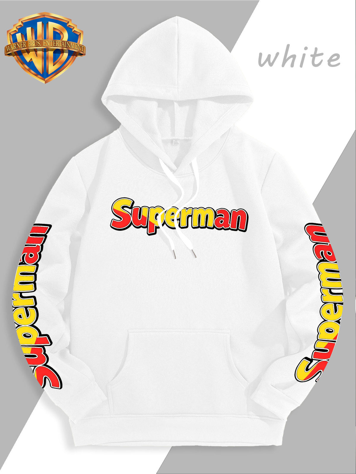 DC Superman Classic S Logo Print Hoodie American Casual Fall Winter Sweatshirt - Men'S Versatile Pullover, Cozy And Warm Fleece-Lined Top for Sports, Outdoor, Travel, Daily Wear, Commute, Home, Perfect Gift for Lovers And Friends - Unisex - White