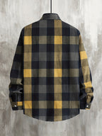 Home Men'S Autumn Single-Button Casual Checkered Shirt, Long Sleeve - Khaki