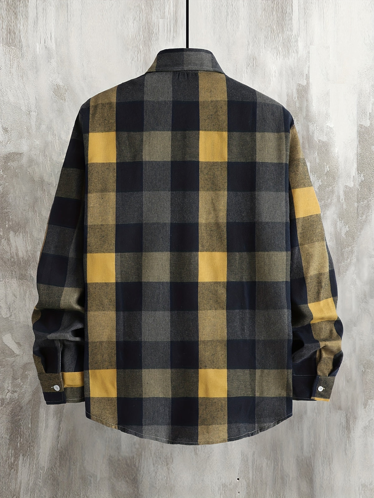 Home Men'S Autumn Single-Button Casual Checkered Shirt, Long Sleeve - Khaki