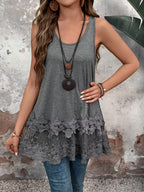 Women's Fashion Long Vest with Contrast Lace for Summer - Grey