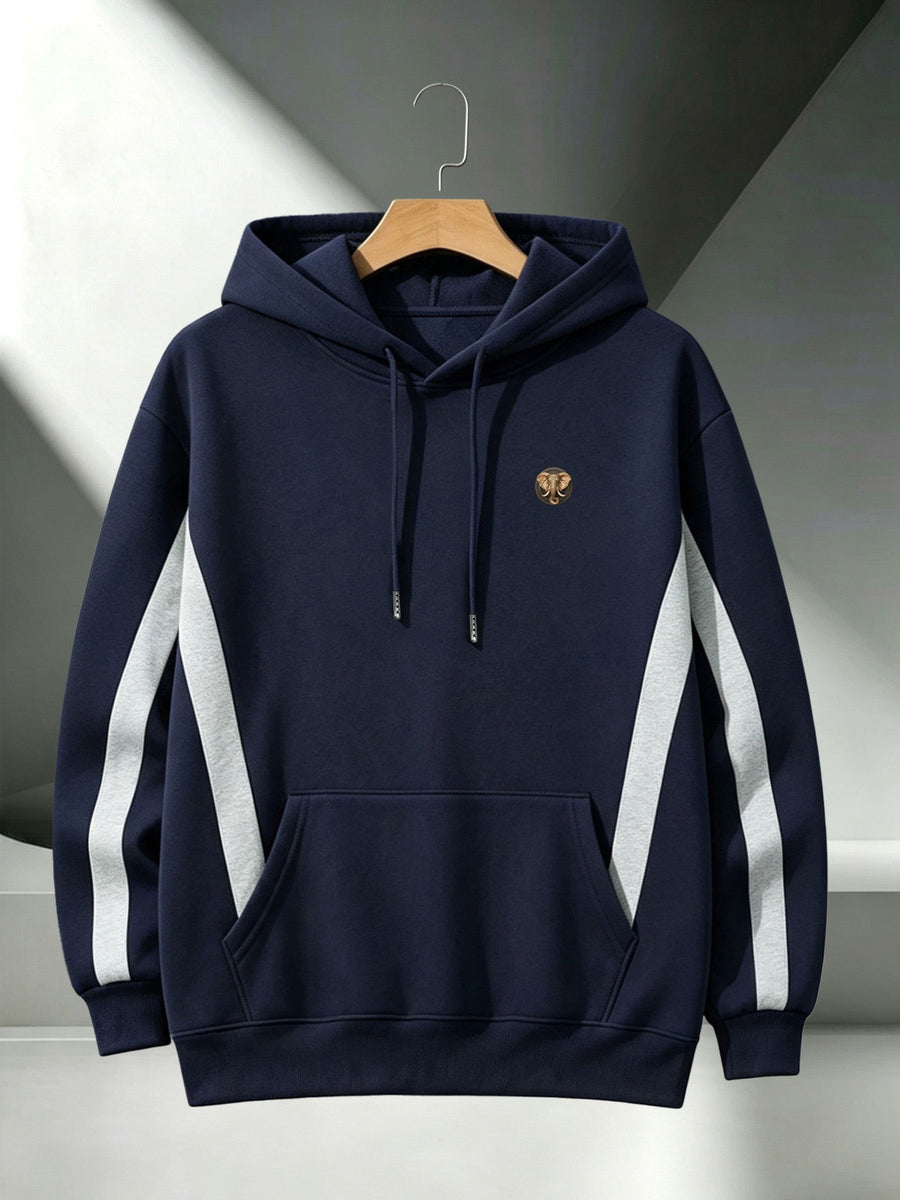 4pcs 2026 Autumn/Winter Men's Streetwear Casual Pullover Hoodie with Contrast Color Lines, Diagonal Cut, Long Sleeves, Skin-Friendly, Warm, Drawstring, Large Pocket Sweatshirt - Navy Blue+Navy Blue+Navy Blue+Navy Blue