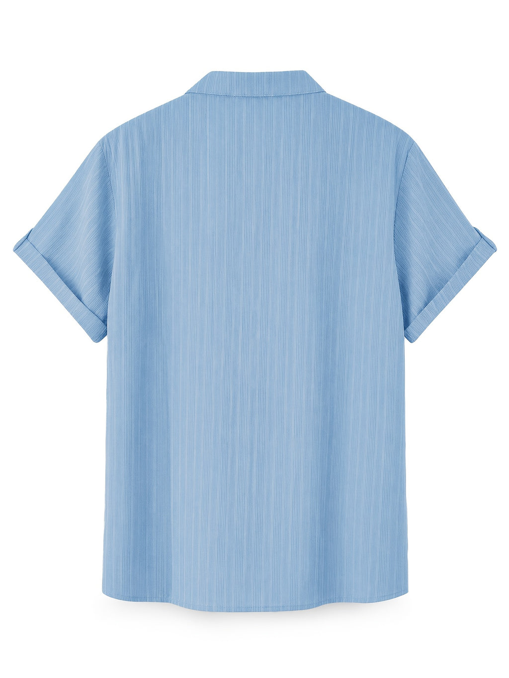 Men's Stand Collar Henley Short Sleeve Shirt 3pcs, Vertical Stripe Texture Half-Button with Pocket Top, Summer Breathable Casual Vacation 3pcs Versatile Men's Shirt Set - Blue + Blue + White