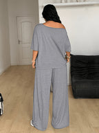 Plus Size - New Women'S Plus Size T-Shirt And Pants Set, Suitable for Daily Wear, Shopping, Parties, Matching - Grey