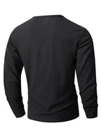 Japanese Texture Pleated Linen Athletic Long Sleeve Men'S Size Large V-Neck Loose Commuter Fitness Outerwear Lightweight Sunscreen Base Layer Summer Non-Stuffy Sunscreen Long Sleeve Loose V-Neck Linen Men'S Casual Athletic T-Shirt - Black