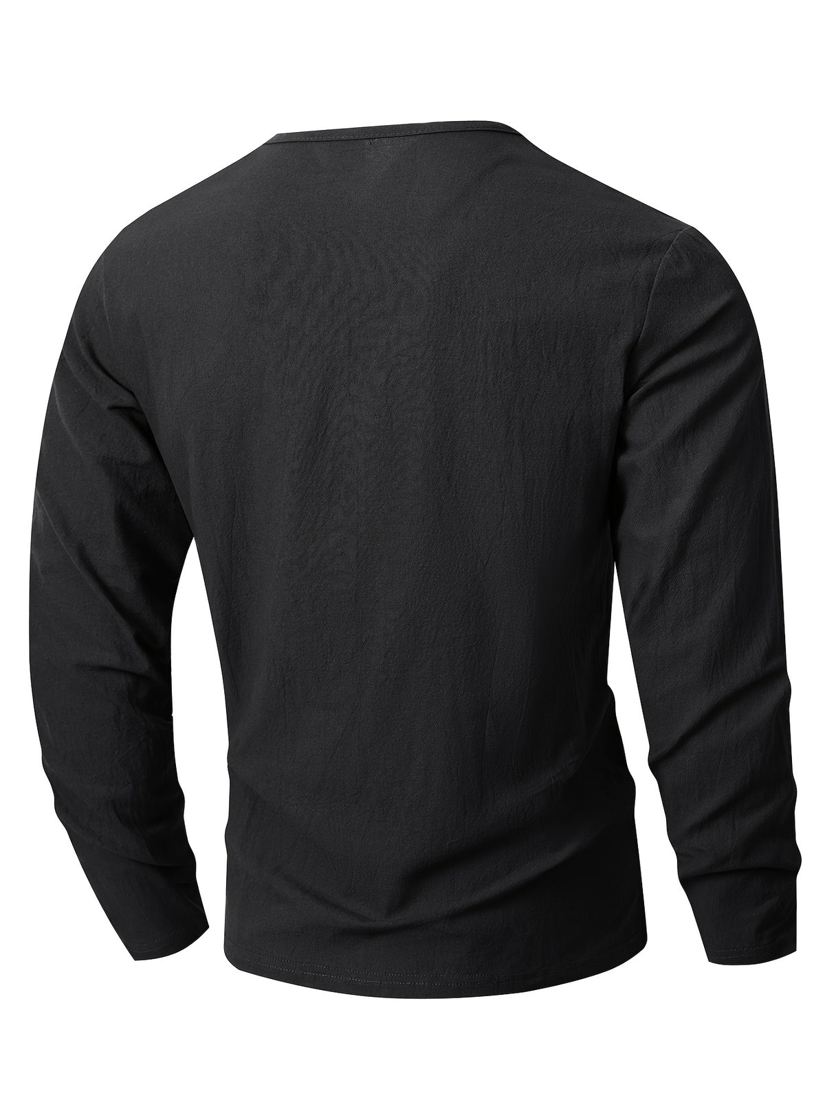 Japanese Texture Pleated Linen Athletic Long Sleeve Men'S Size Large V-Neck Loose Commuter Fitness Outerwear Lightweight Sunscreen Base Layer Summer Non-Stuffy Sunscreen Long Sleeve Loose V-Neck Linen Men'S Casual Athletic T-Shirt - Black
