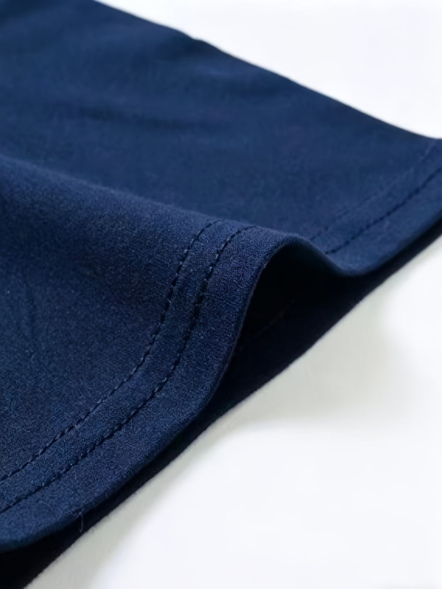 Men's Casual Drawstring Stand Collar Short Sleeve - Navy Color