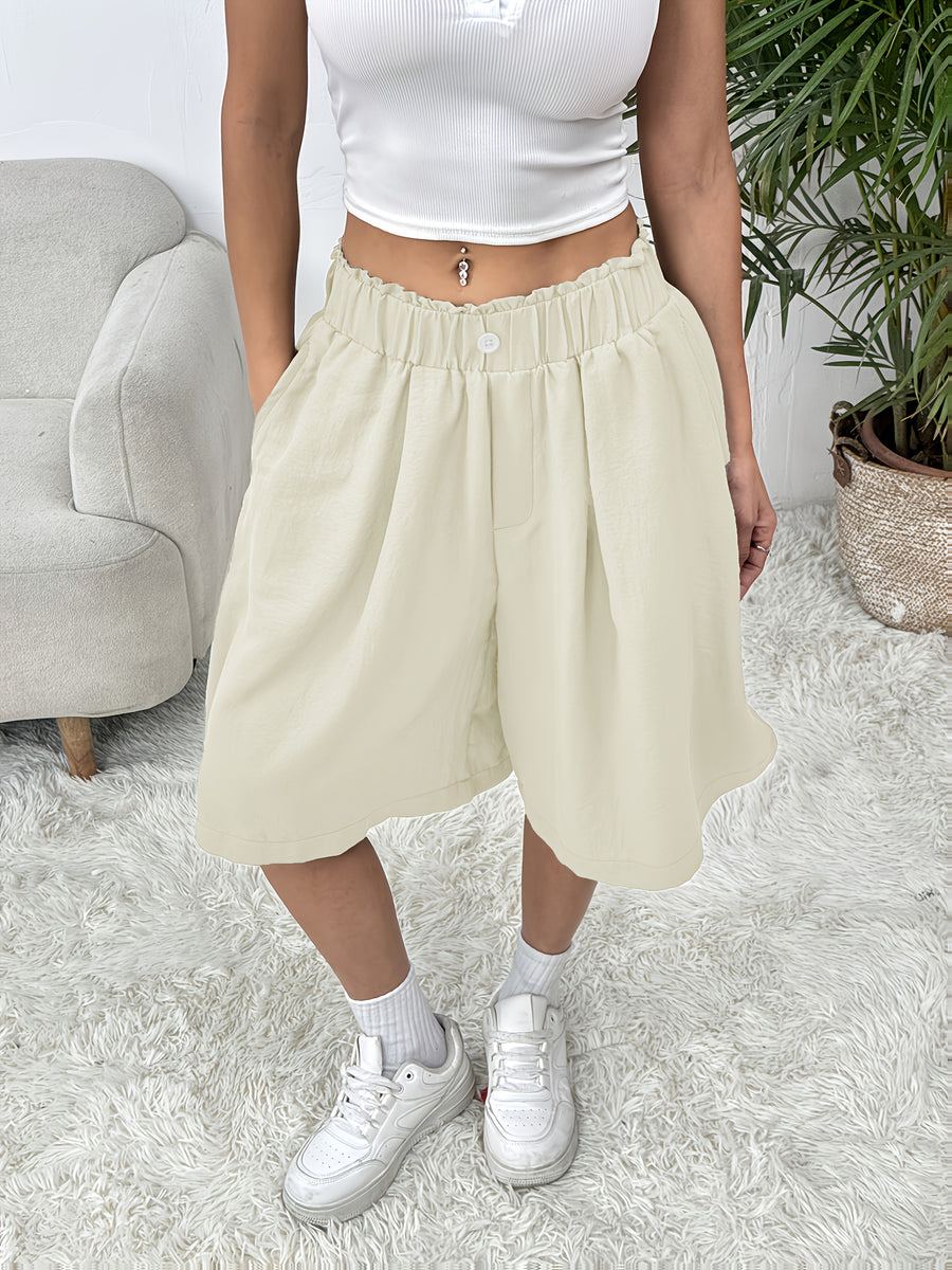 Summer Thin Loose Wide-Leg High-Waist Basic Style Casual Japanese Outer Wear Skirt - Apricot