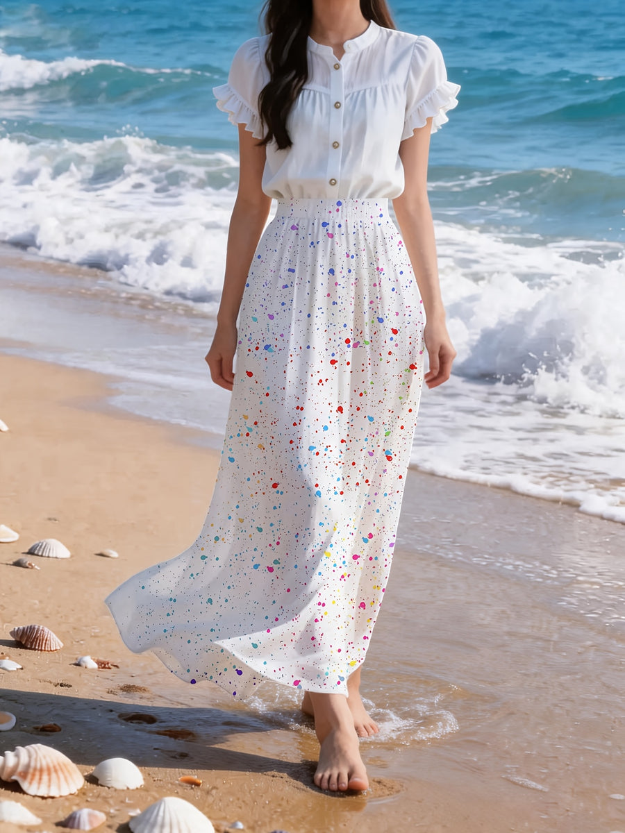 New Spring/Summer/Autumn Women's Non-Stretch Skirt with Digital Print, Fashionable Summer Wear, Elastic Waistband with 15cm Stretch for a Highly Inclusive Fit - BSQF381