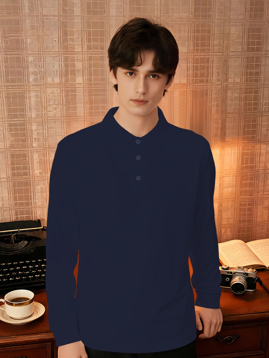 2026 New Fit Easy Premium Skin-Friendly Durable Casual Business Wear Men'S Long Sleeve POLO Shirt - Navy Color