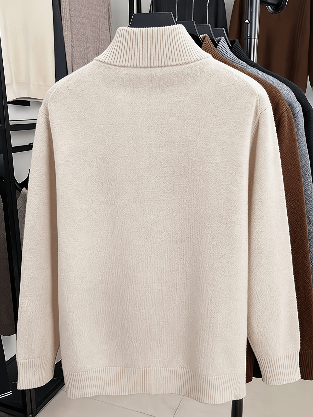 Men'S Solid Color Stand Collar Button-Up Sweater, Long Sleeve Fitted Knit Jacket, Soft Warm Blended Velvet Sweater Coat, Business Casual Daily Commute Fall Winter Outerwear, Classic Solid Color Men'S Knit Top - Yami Apricot