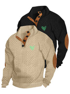 2pcs Men's Stand Collar Jacquard Knit Henley Shirts, Mature Vintage High Neck Pullover Polo, Random Texture Color-Block Collar Jacquard Patchwork Design, Suitable for Outdoor Casual Sports Wear, Ideal as Men's Birthday Gift, Outdoor Clothing - Black+Apricot