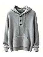 Men'S Hooded Pullover Sweater Half-Button Drawstring Kangaroo Pocket Thick Yarn Knitwear Autumn Winter Trendy Casual Daily Pullover Sweater - Black