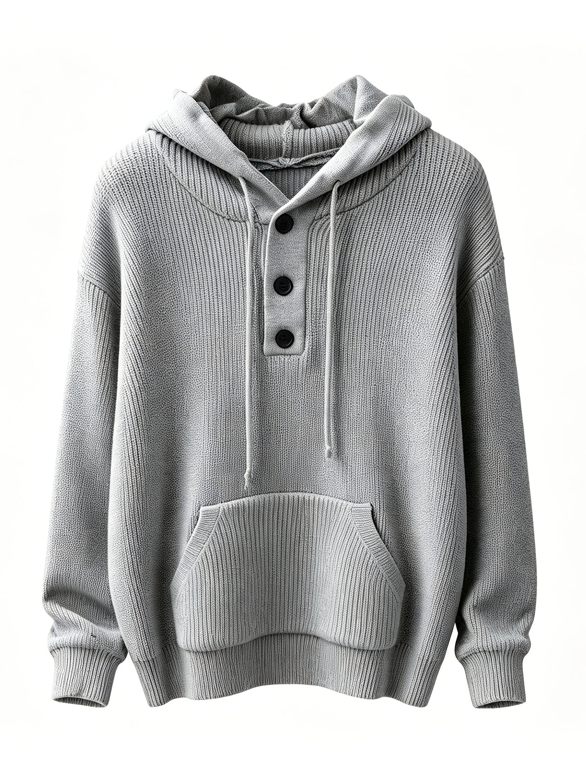 Men'S Hooded Pullover Sweater Half-Button Drawstring Kangaroo Pocket Thick Yarn Knitwear Autumn Winter Trendy Casual Daily Pullover Sweater - Black