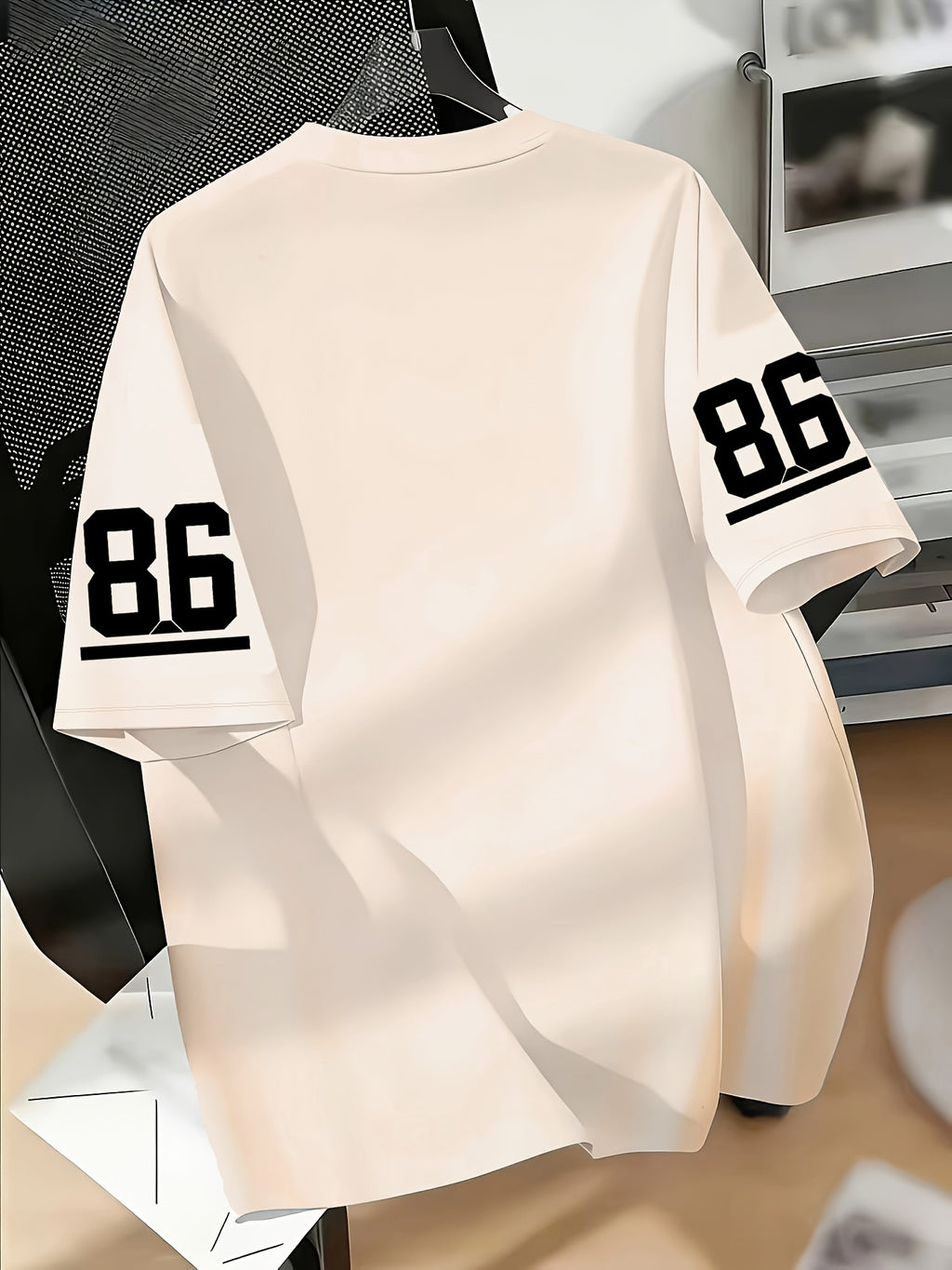Women's Los Angeles No.86 American Football Jersey T-Shirt - Short Sleeve Crew Neck Pullover with Number 86 Print, Casual Swear Suitable for Football Fans, Machine Washable Apparel - Apricot
