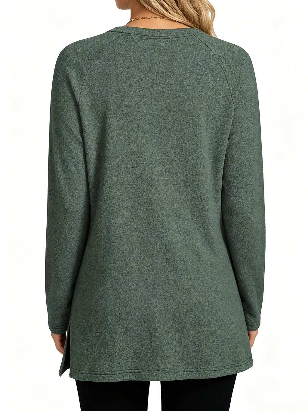 Women's Oversized Longline T-Shirt with Pockets - Loose-Fit Round Neck Long Sleeve -Compatible Basic Top, Solid Color Machine Washable - Casual Basic Wardrobe Staple for Layering & Casual Attire (No Transparency) - HempTeal