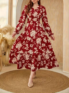 Floral Print Ruffled Dress with Flounce Sleeves and Hem - Multicolor