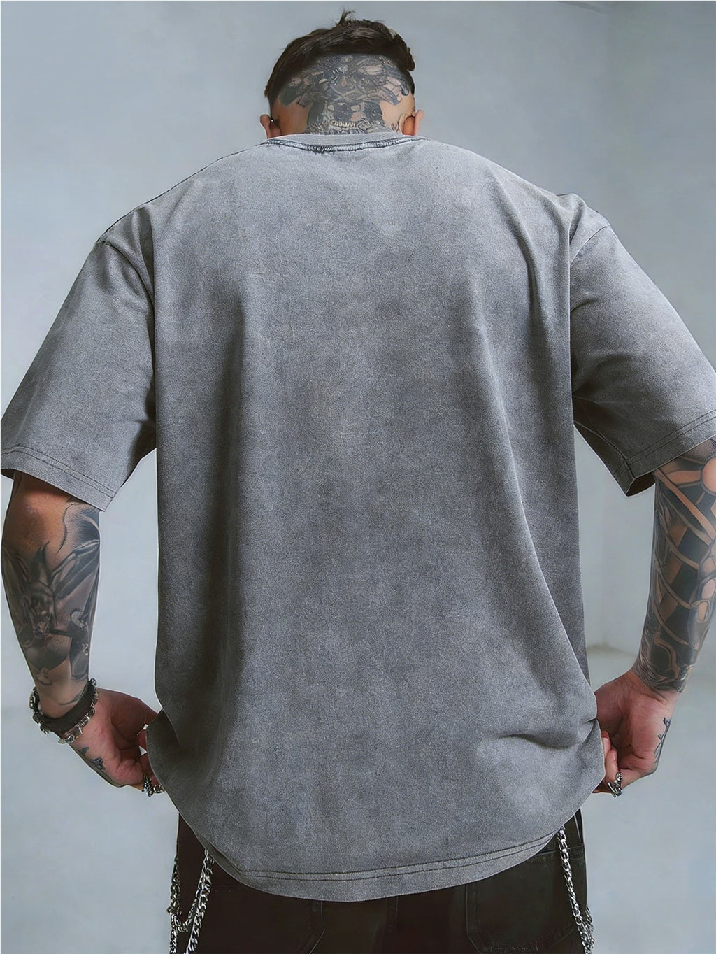 Men's New Arrival Washed Casual Art Letter Print T-Shirt - Geometric Pattern  Washed Vintage Short Sleeve Round Neck T-Shirt, Suitable for Everyday Versatile  Style, Men's Wear - Silvery Grey