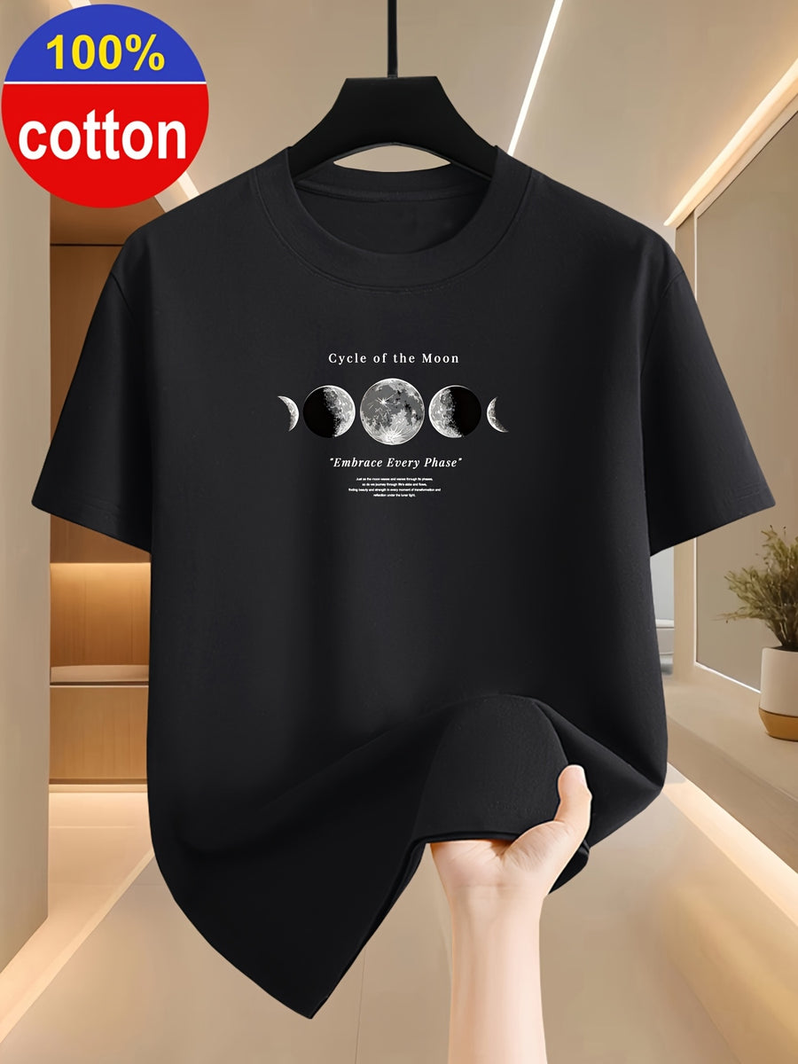 100% Cotton Summer Short-sleeve T-shirt with Simple and Stylish Printed Patterns, Available in Wine Red/green/dark Blue. Made of Cotton Fabric for Comfortable Wear, Suitable as a Holiday Gift - Black