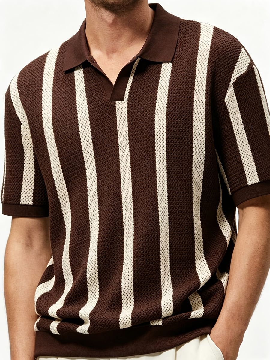 Men'S Casual Fashion Commuter Khaki Knitted Top - Dark Brown