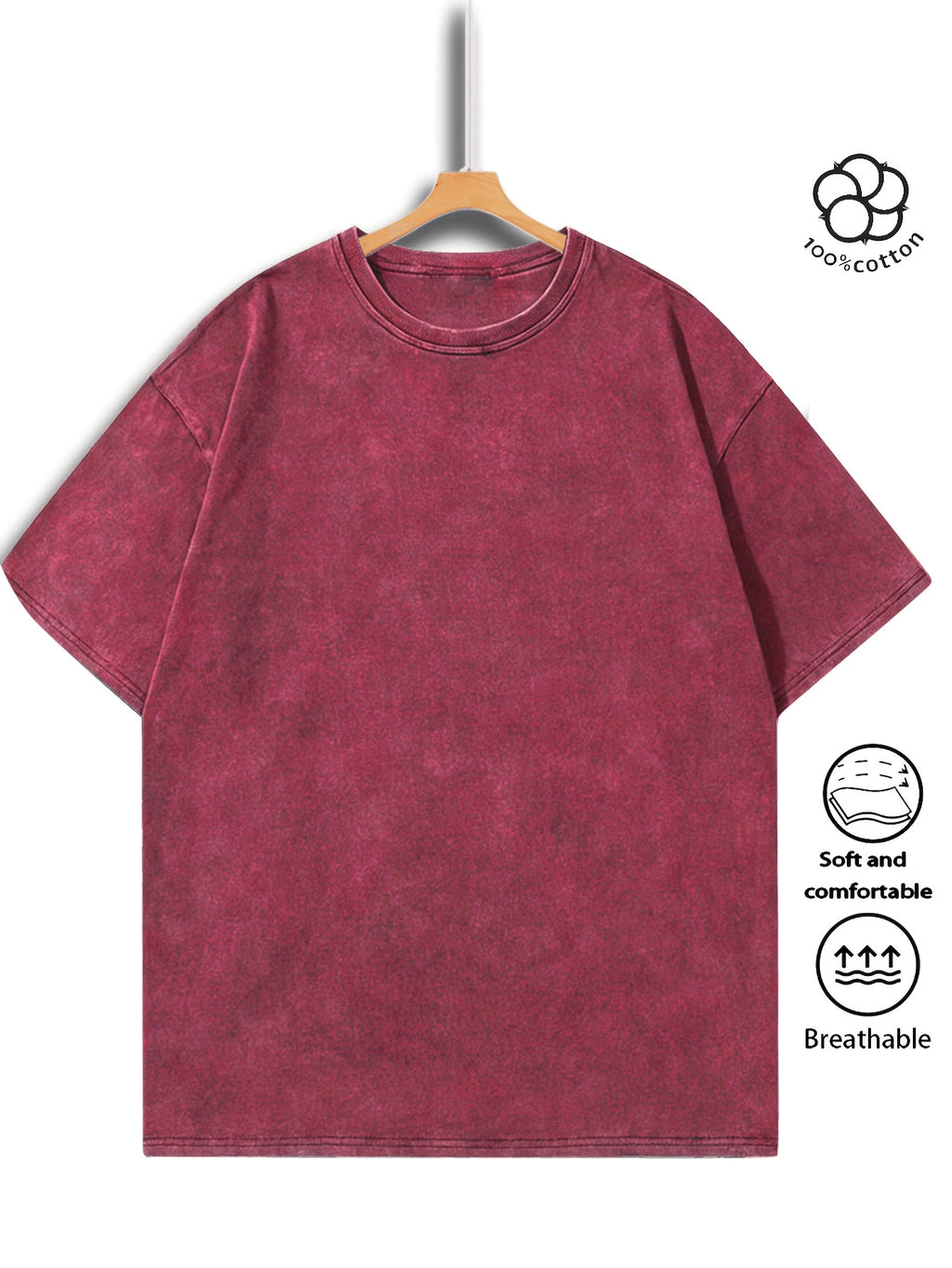 Men Heavyweight Short Sleeve T Shirt Washed Vintage Fashion Print Acid Wash Distressed Grunge Style Pure Breathable Fabric High Street Hip Hop Loose Fit Gym Fitness Workout Tops Casual Clothing 2026 - Red