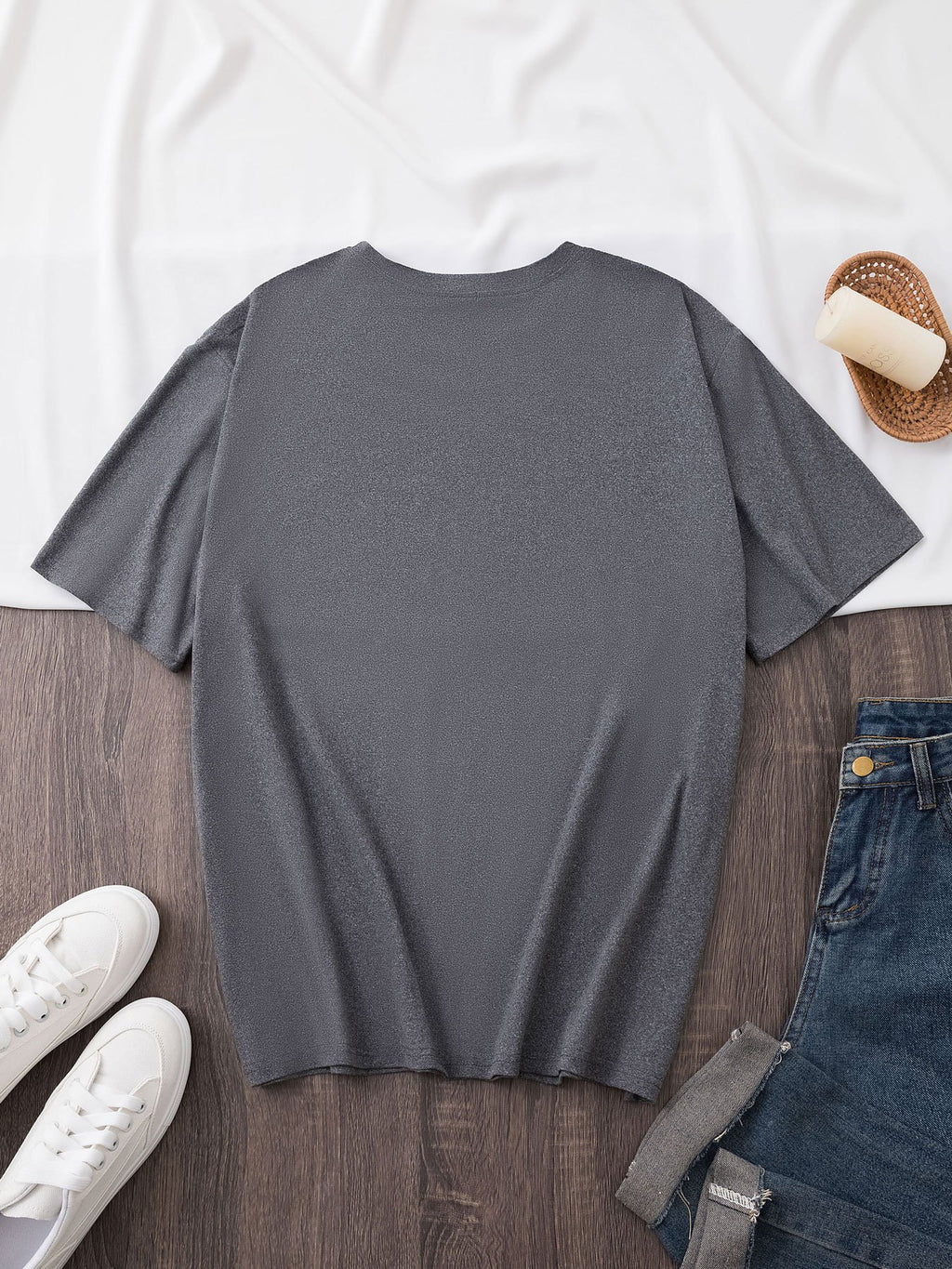 Graphic Print T-shirt, Short Sleeve Crew Neck Casual Top for Summer & Spring, Women's Clothing - Dark Gray
