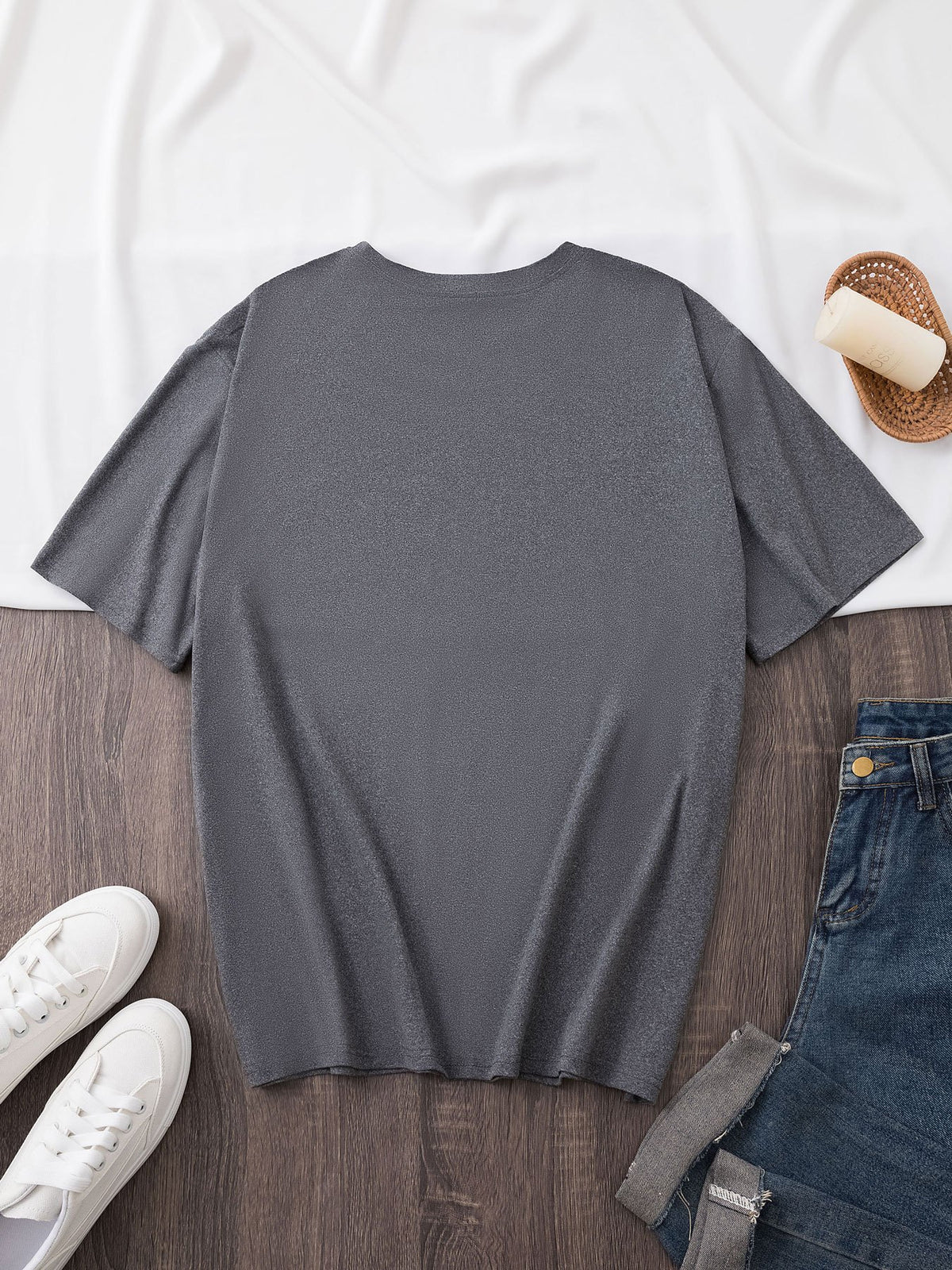 Graphic Print T-shirt, Short Sleeve Crew Neck Casual Top for Summer & Spring, Women's Clothing - Dark Gray