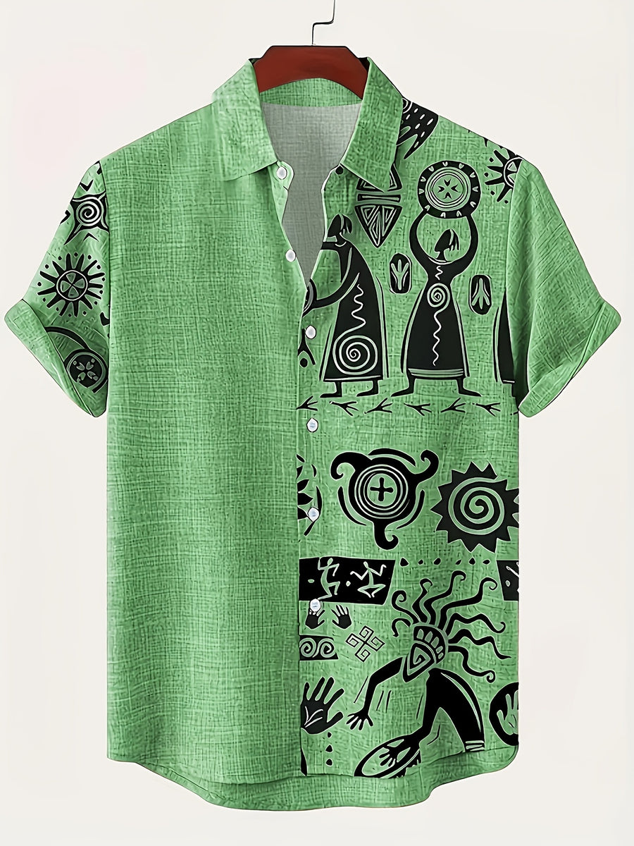 Men'S Classic Short-Sleeve Shirt with Lapel - Casual Button-Up Design for Summer Daily Wear, Vacation Destinations, And Outdoor Activities - Mixed Color 1