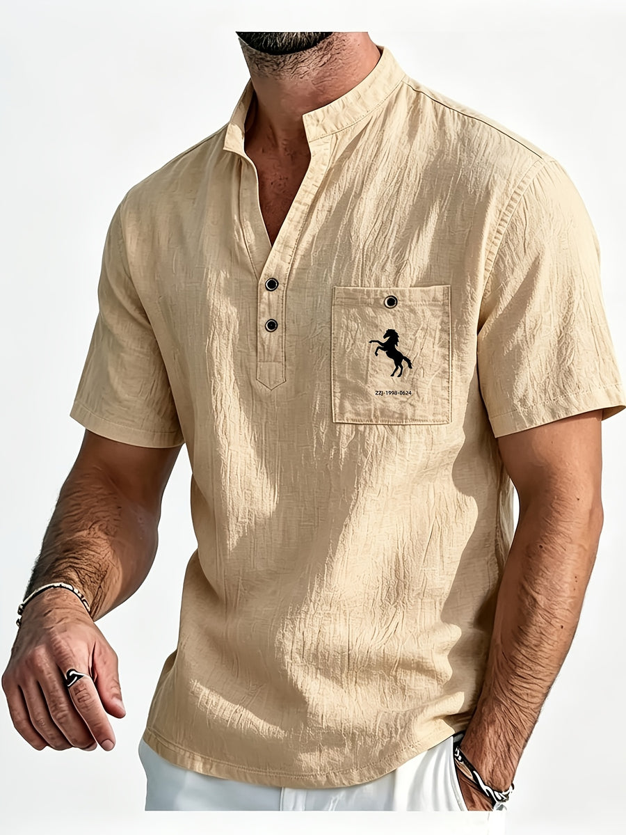 [Shule Shui OBM]New Men's Casual Henley Shirt Suitable for Parties and Dates - Khaki