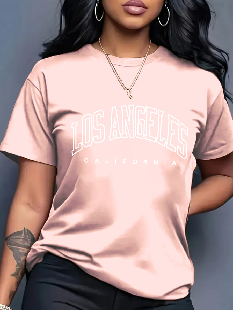 Women's Oversized Round Neck Short Sleeve T-Shirt - Blouse with - Letter Print (Suitable for Initial/ending Letters) - Loose Fit Casual & Elegant - Top - Machine Washable Comfortable Casual Attire for & Outfits - Light Pink Color