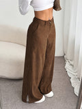 Elegant Solid Velvet Side-Slit Straight Long Trousers - Brown