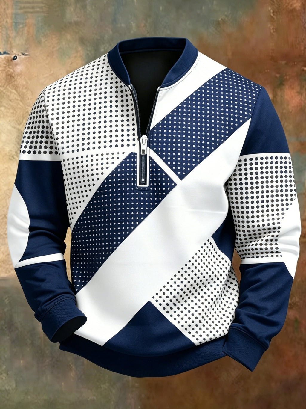 Men'S Autumn Winter Polo Zipper Sweatshirt, Classic Trendy New Half-Zip POLO Sweatshirt, American Retro Geometric Color-Block Print, Polo Stand Collar, Machine Washable, Daily Casual Party Outdoor Essential, Fashionable Long Sleeve Athletic Top - Multicolor 7