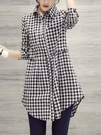 New Black And White Checkered Shirt Women'S Spring Summer Autumn Style - Black
