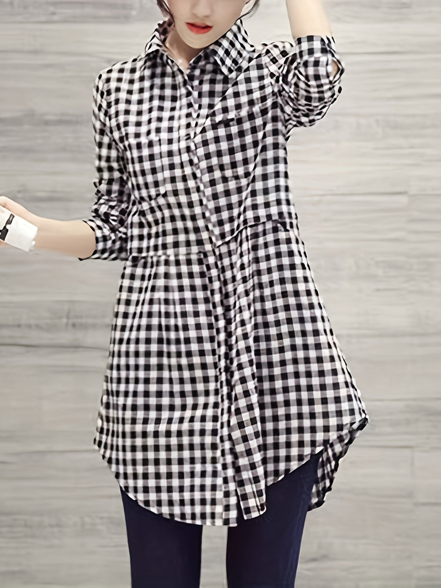New Black And White Checkered Shirt Women'S Spring Summer Autumn Style - Black
