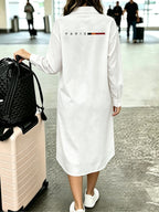1pc Fashionable Long-Sleeve Shirt, Simple Design Showcasing Elegant Style, Printed New Y2K Style, Women's Temperamental Commuting and Vacation Wear, Casual Commuting Fashionable Versatile Long Shirt - White