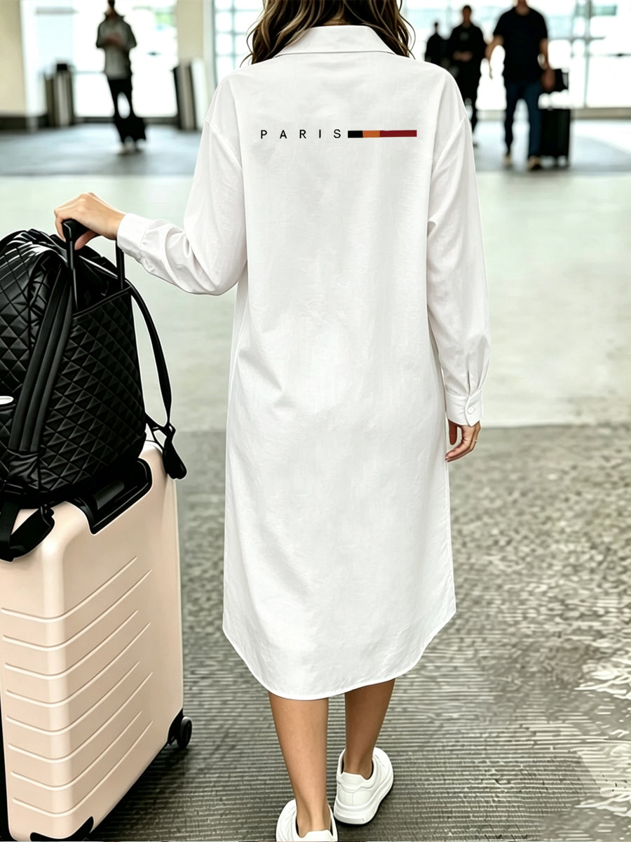 1pc Fashionable Long-Sleeve Shirt, Simple Design Showcasing Elegant Style, Printed New Y2K Style, Women's Temperamental Commuting and Vacation Wear, Casual Commuting Fashionable Versatile Long Shirt - White