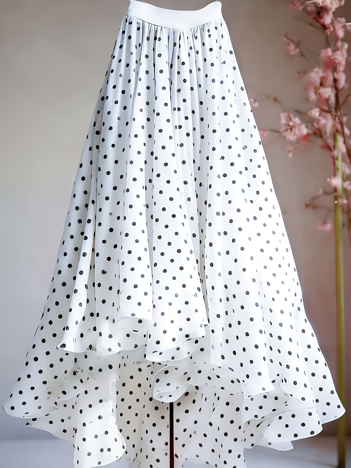 Elegant New Women's Mesh Polka Dot Skirt, High-Waist Skirt, Suitable for Vacation, Casual, and Office Wear, All-Season Style - White