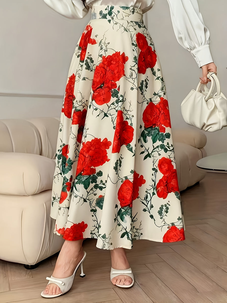 Women's A-Line Skirt with Fashionable Print LL256 - Red