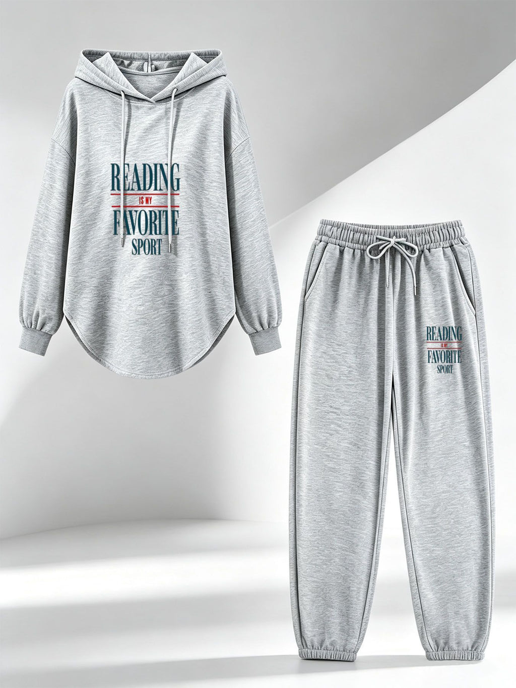 Everyday Essential Casual Sports Set - Relaxed Fit Asymmetrical Hem Hoodie And Drawstring Jogger Pants, Soft Breathable Athletic Tracksuit - Perfect for Yoga, Running, Lounging, Travel, Gym Workout, And Daily Wear - Light Grey