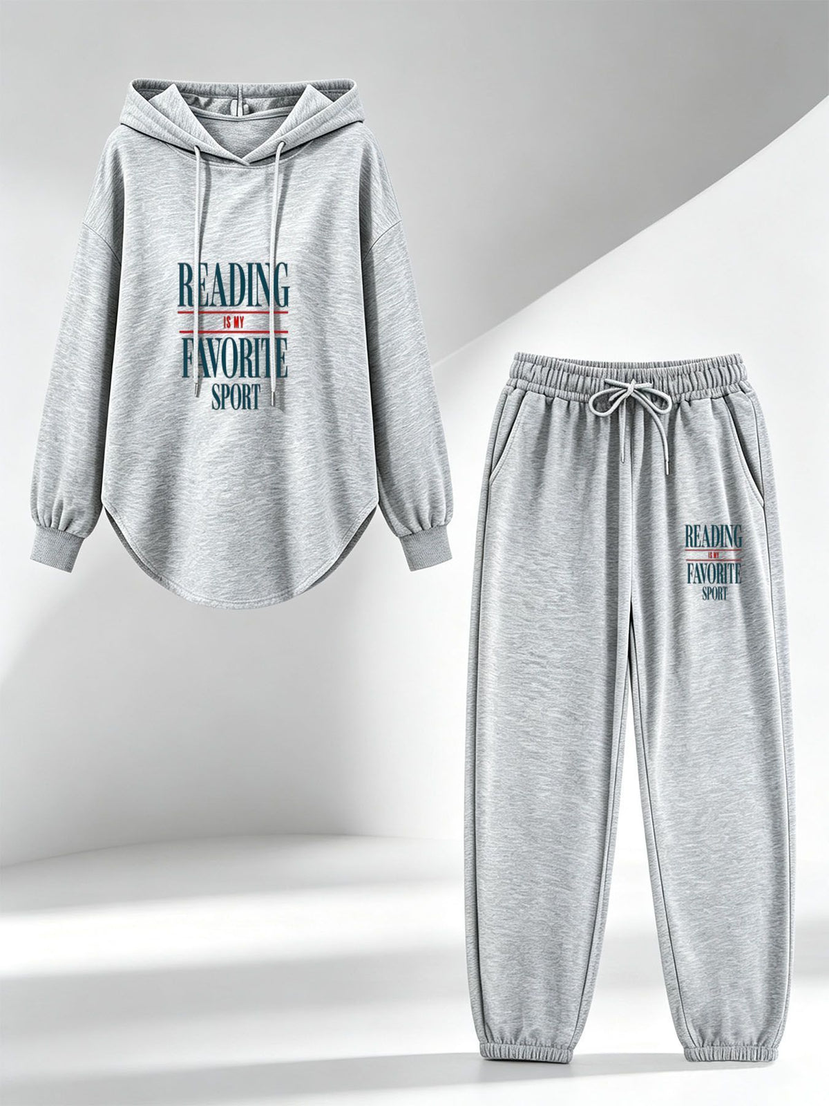 Everyday Essential Casual Sports Set - Relaxed Fit Asymmetrical Hem Hoodie And Drawstring Jogger Pants, Soft Breathable Athletic Tracksuit - Perfect for Yoga, Running, Lounging, Travel, Gym Workout, And Daily Wear - Light Grey