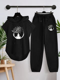 Women'S Sleeveless Hoodie And Casual Long Pants Set X4500 - Black