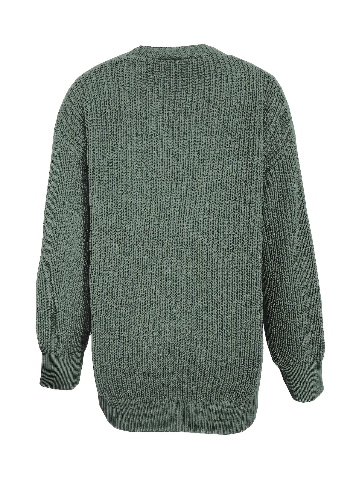 Casual V-Neck Single-Button Sweater Women'S Autumn Winter Cardigan - Green