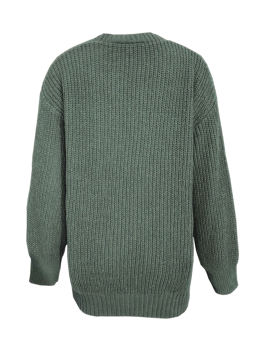 Casual V-Neck Single-Button Sweater Women'S Autumn Winter Cardigan - Green