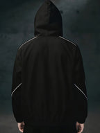 Men'S Casual Contrast Striped Jacket, Hooded Zip-Up. Comfortable Fit, Fashionable Jacket Coat - Black And White