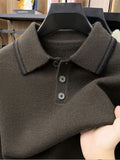 Men'S Lapel Long Sleeve Knit Sweater, Ribbed Cuffs And Hem, Versatile for Casual And Business Wear - Brown